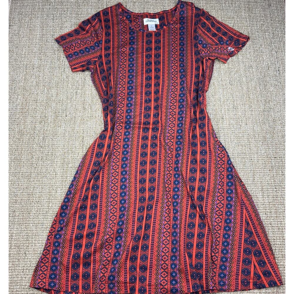 🌶️ Vermont Country Store Geometric Print Dress | Size M | Rust Navy | Pockets